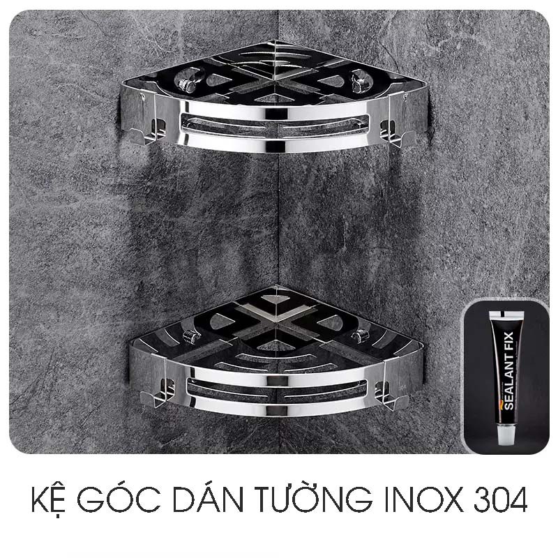 Kệ góc tam giác inox 304 cao cấp dán tường (tặng kèm keo dán)