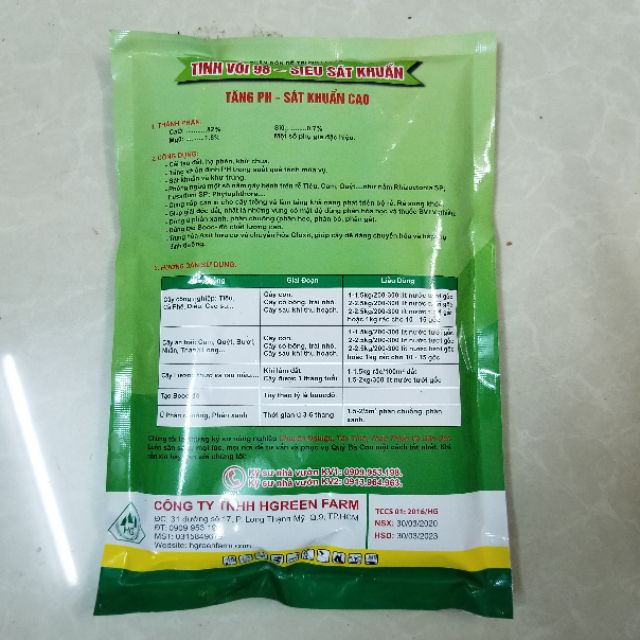 Túi 1kg Tinh Vôi 98 - Siêu Sát Khuẩn dùng sát khuẩn đất hạ phèn, khử chua