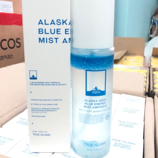 Xịt khoáng huyết thanh True Island Alaska Aqua Blue Energy Mist Ampoule