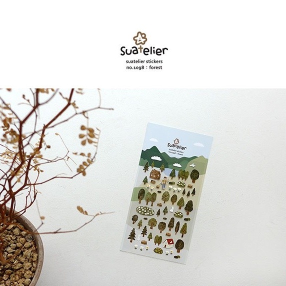 Peach 1Pcs Suatelier Korean sticker 1098 Green Forest Journal Scrapbook Decor Sticker