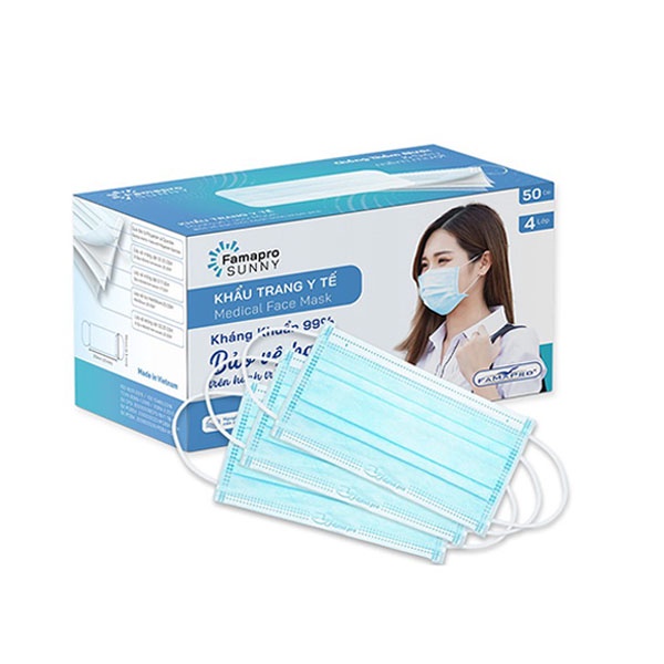 [SUNNY - COMBO 5 HỘP] Khẩu trang y tế kháng khuẩn 4 lớp Famapro SUNNY (50 cái/ hộp)