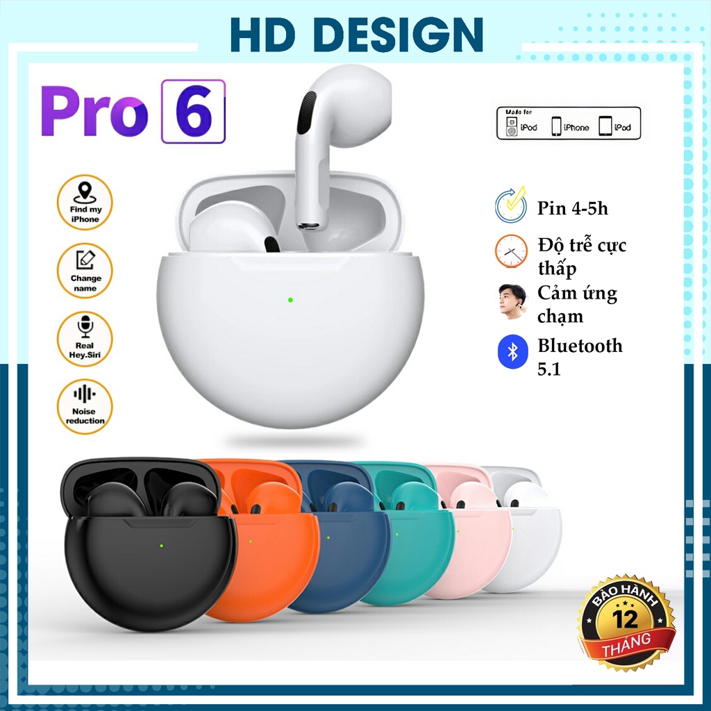 Tai Nghe Bluetooth Không Dây TWS PRO 6 - Có Míc - Cảm Biến - Định Vị - Đổi Tên - Pin Trâu