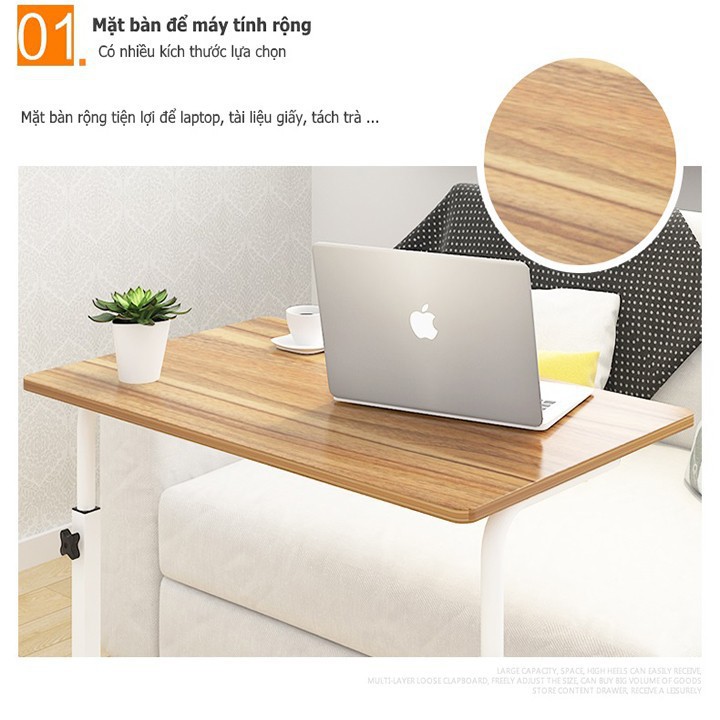 Bàn làm việc di động mini nâng hạ độ cao khung sắt tĩnh điện mặt bàn chống thấm 60x40x55-70cm