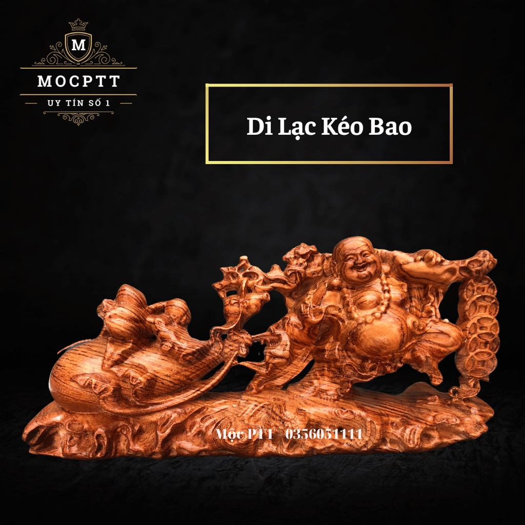 Tượng Di Lạc kéo bao gỗ Hương, Bách Xanh kích thước 20 x 6 x 9 cm TD02