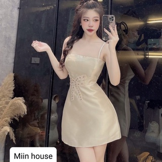 Váy 2 dây tapta eo kết nơ đá