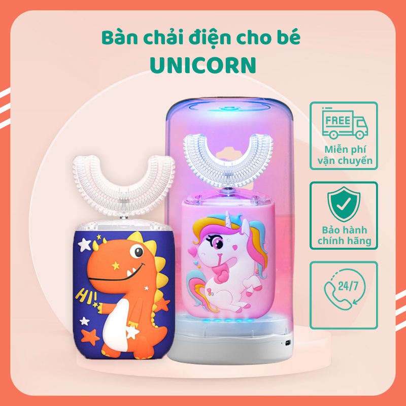 Bàn chải điện cho bé UNICORN cao cấp, máy đánh răng chữ U cho trẻ từ 2-9 tuổi sản xuất theo công nghệ Đức