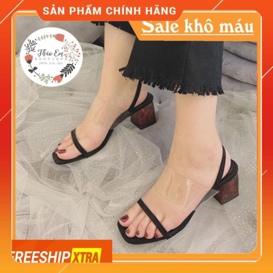 Dép cao gót Quai trong 5p gót vân gỗ đế vuông - Sandal 5cm công sở < Thảo Em Boutique> -ki8