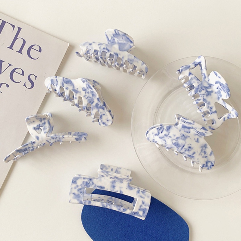 Kẹp gắp tóc càng cua họa tiết gốm sứ màu xanh dương và trắng phong cách Trung Hoa cho nữ