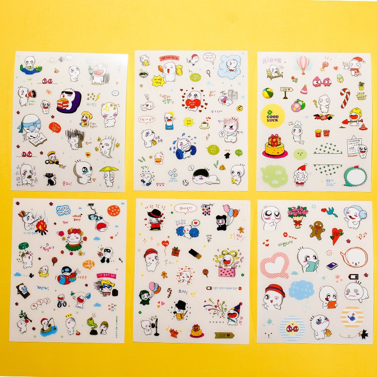 Bộ 6 Tờ Sticker Dán Trang Trí Chó, Thỏ, Ốc Sên, Icon Cảm Xúc Xinh Xắn
