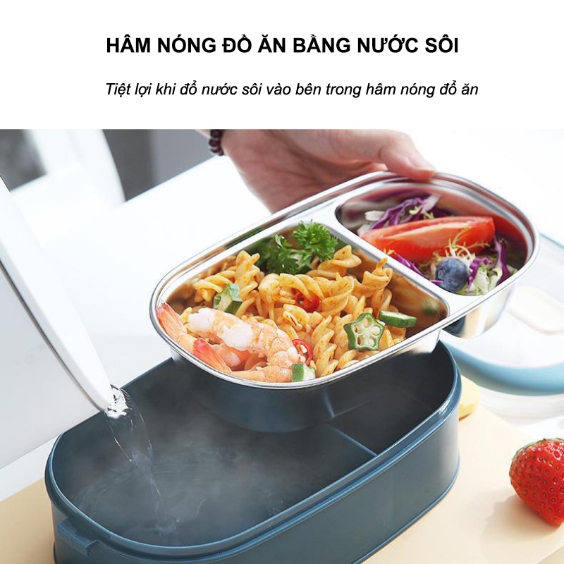 Hộp Đựng Cơm Giữ Nhiệt 3 Màu 2 Tầng Ruột Inox 304 Chống Gỉ,Chống Đổ Tiện Lợi Dung Tích 1550ml  - HDC01