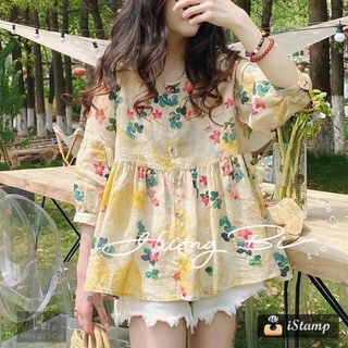 Áo hoa vàng peplum babydoll siêu hot vintage