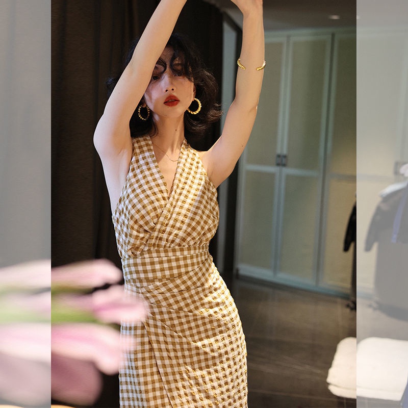 FXDAZI Đầm Hai Dây 22Ww F & X Dáng Ôm Eo Cao Thời Trang Xuân Thu Pháp Cổ Điển Sang Trọng Cho Nữ