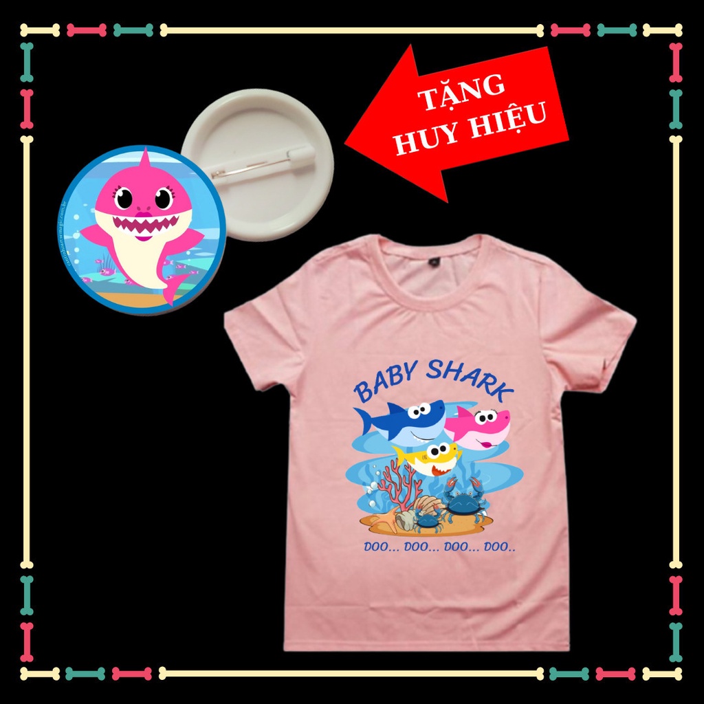 Áo thun bé gái baby Shark dễ thương tay ngắn cho bé gái đủ size áo, Kèm huy hiệu Babyshark