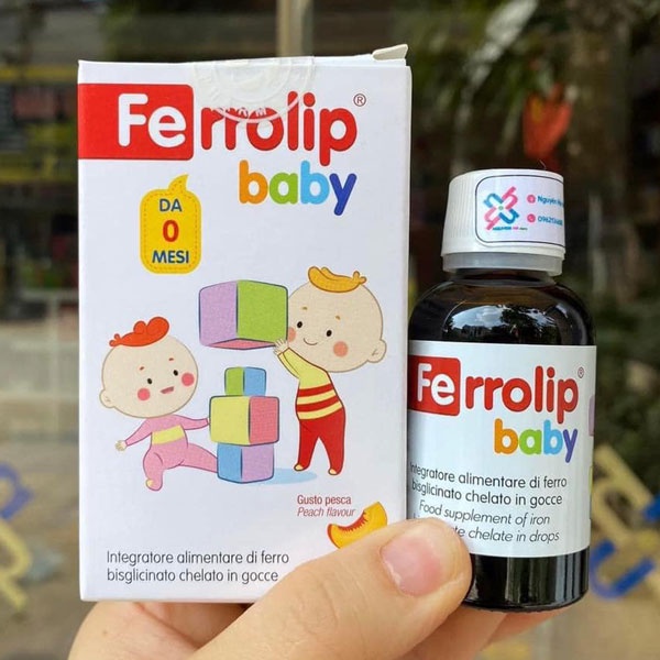 Ferrolip Baby, Sắt Italya vị Đào, thơm ngon, không nóng, Hỗ trợ bổ sung sắt cho cơ thể, tạo hồng cầu mới (Chai 30ml)