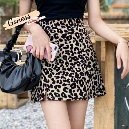 Chân váy ngắn đẹp Goness da báo cạp cao dáng chữ a công sở hoạ tiết da báo, ngựa vằn phong cách Hàn Quốc A508
