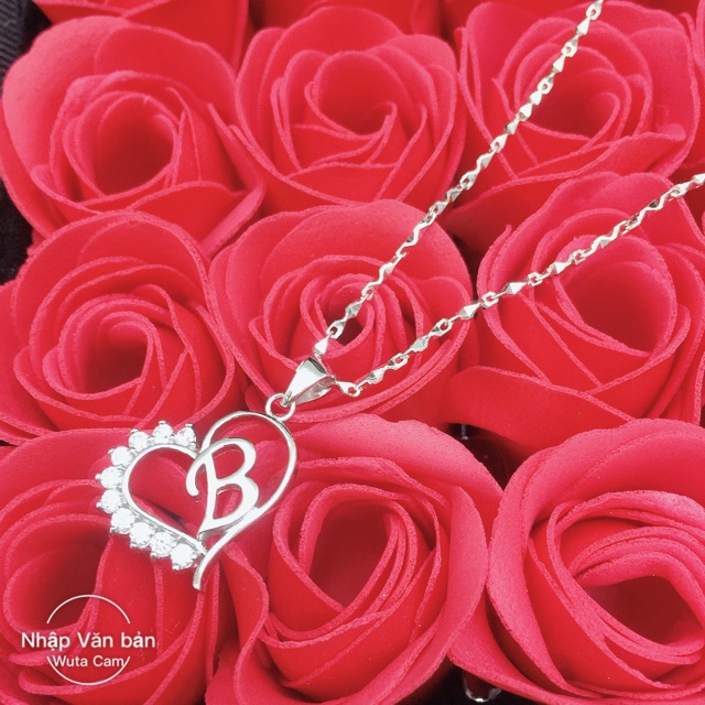 Dây chuyền trái tim chữ B bạc thật mạ vàng trắng (xi kim)
