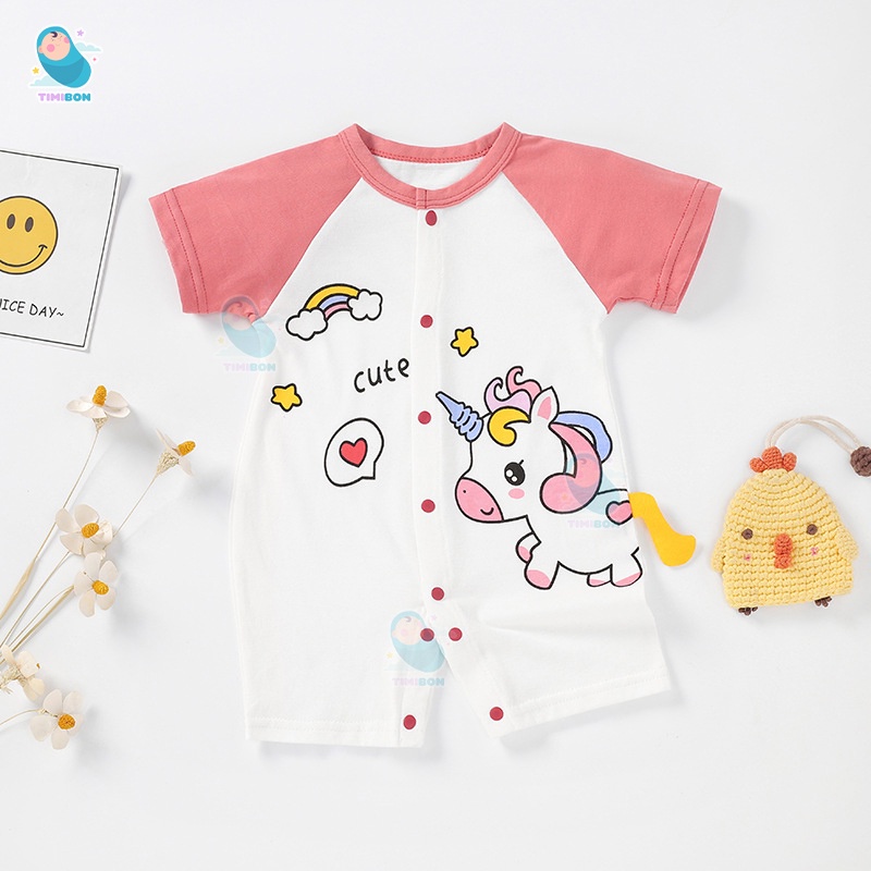 Quần Áo Trẻ Em Sơ Sinh Bộ Đồ Liền Thân Đùi Cộc Tay Chất Cotton Bodysuit Hình Thú Cho Bé Trai Bé Gái [BDC19]