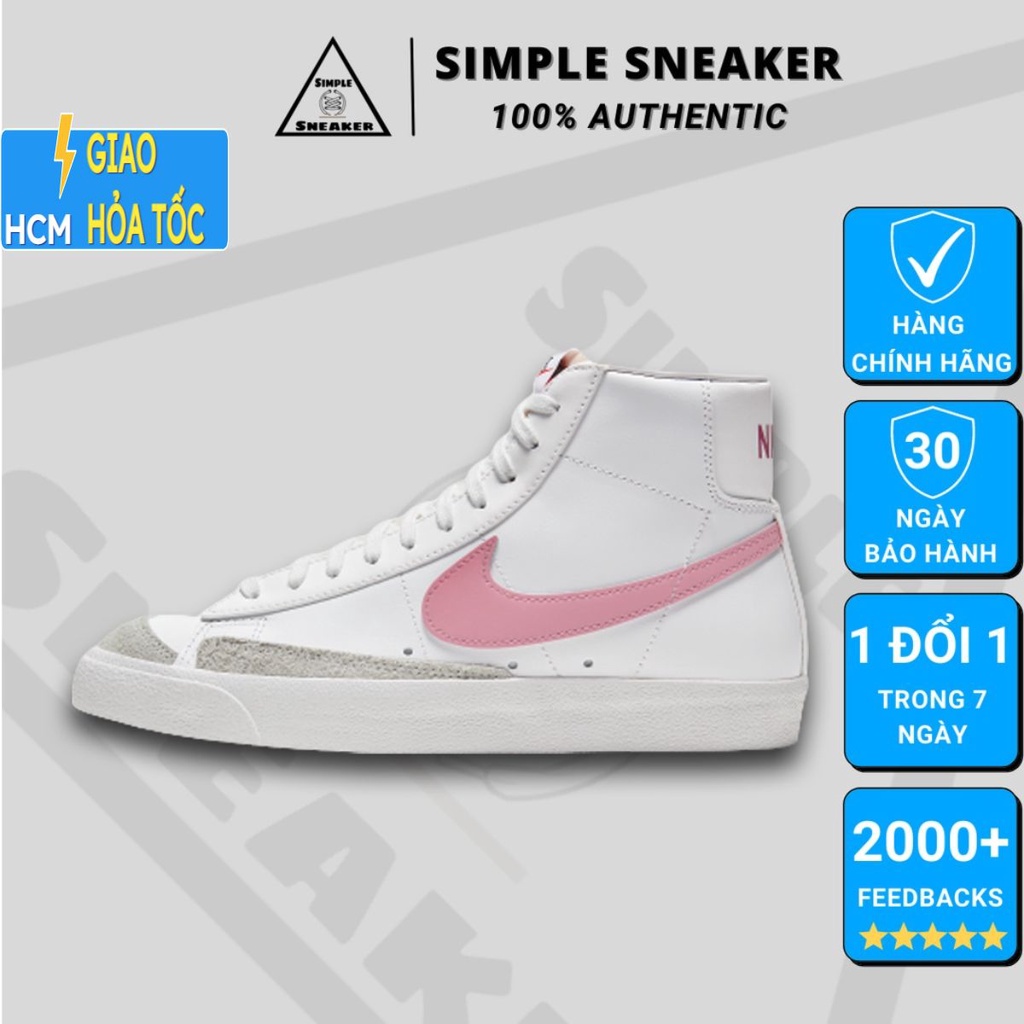 Giày Nike Nữ Chính Hãng 💙FREESHIP💙Nike Mid Blazer Vintage 77 White Pink Auth- Giày Thể Thao Dáng Classic- Simple Sneaker