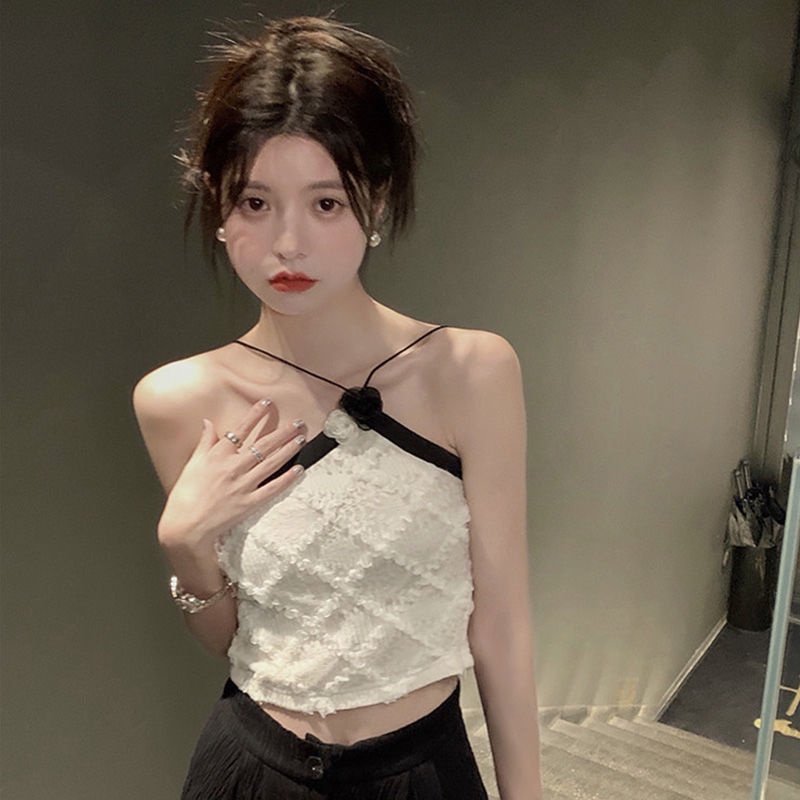 Pure lust for style Spice Girl suit Women's Summer New style Design named Yuanyuan French sling vest sunscreen shoulder cover shirt trend
