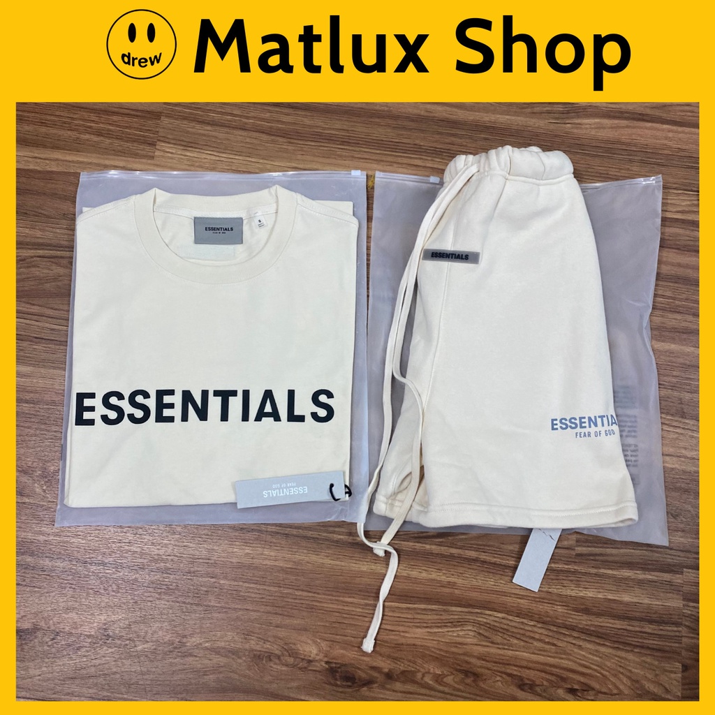 Set đồ Fear Of God FOG Essentials SS20 Cream bản cao cấp, Bộ đồ mùa hè FOG Essentials chất liệu cotton
