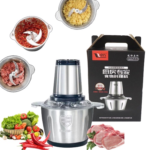 Máy Xay Thịt, Máy Xay Đa Năng Cối 2L inox Cầm Tay 2 Chế Độ 4 Lưỡi Dao Siêu Bền