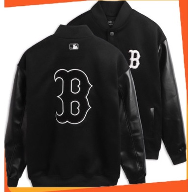 Áo Khoác Bomber MLB NY, Áo Khoác Varsity MLB vải nỉ tay da unisex..