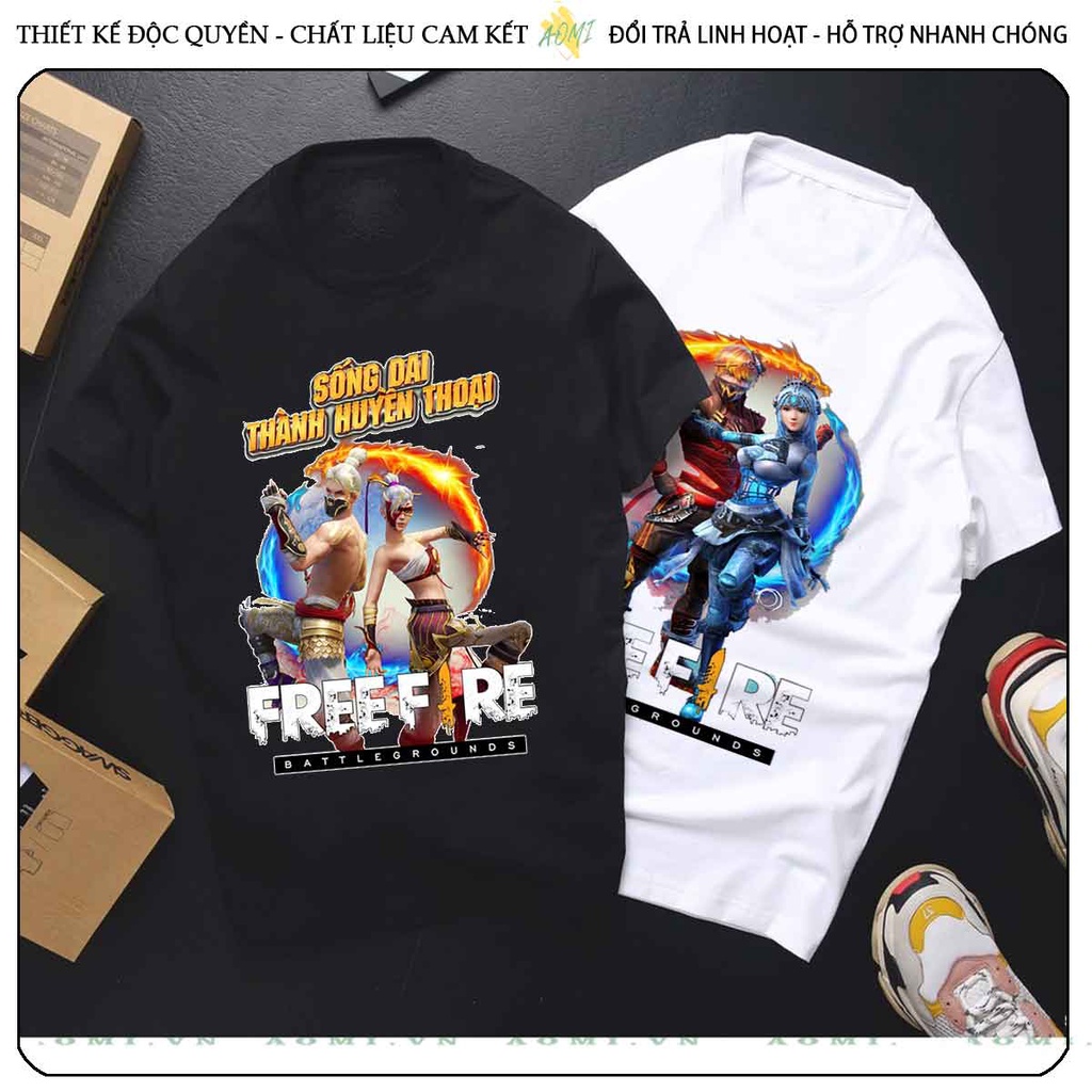 ÁO THUN free fire garena UNISEX PHÔNG ĐEN TAY NGẮN NAM NỮ GIA ĐÌNH CẶP ĐÔI SIZE TRẺ EM BÉ TRAI GÁI AOMIVN