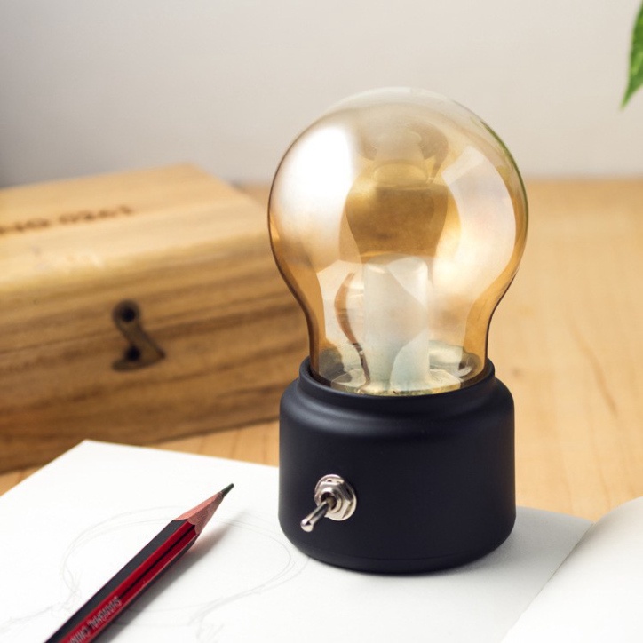 Đèn Ngủ Mini Pin Sạc Sáng 25h Liên Tục Kiểu Dáng Cổ Điển, Tích Điện, Ánh Sáng Vàng, Dùng Để Bàn, DECOR Trang Trí