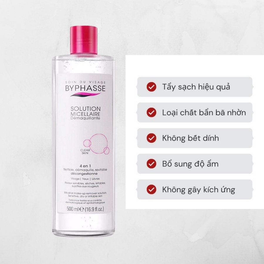 Nước tẩy trang Byphasse Micellar Make-up Remover Solution sạch sâu dung tích 500ml