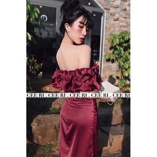( ẢNH THẬT - CHÍNH CHỦ CEE RI ) Váy lụa trễ vai bèo cao cấp