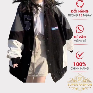 Áo khoác dù nữ cổ trụ super fashion phối màu trắng đen form rộng mặc thoáng mát