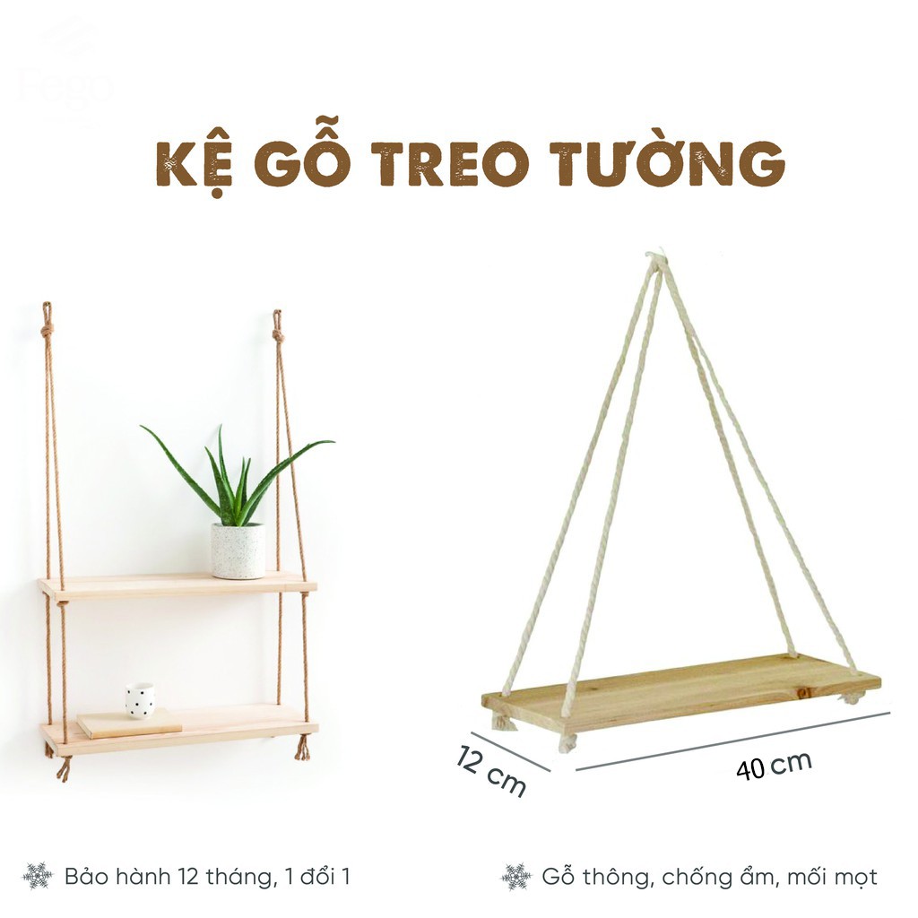 Kệ Treo Tường FREESHIP Kệ Gỗ Dây Thừng Treo Tường Decor Trang Trí Nhà Cửa