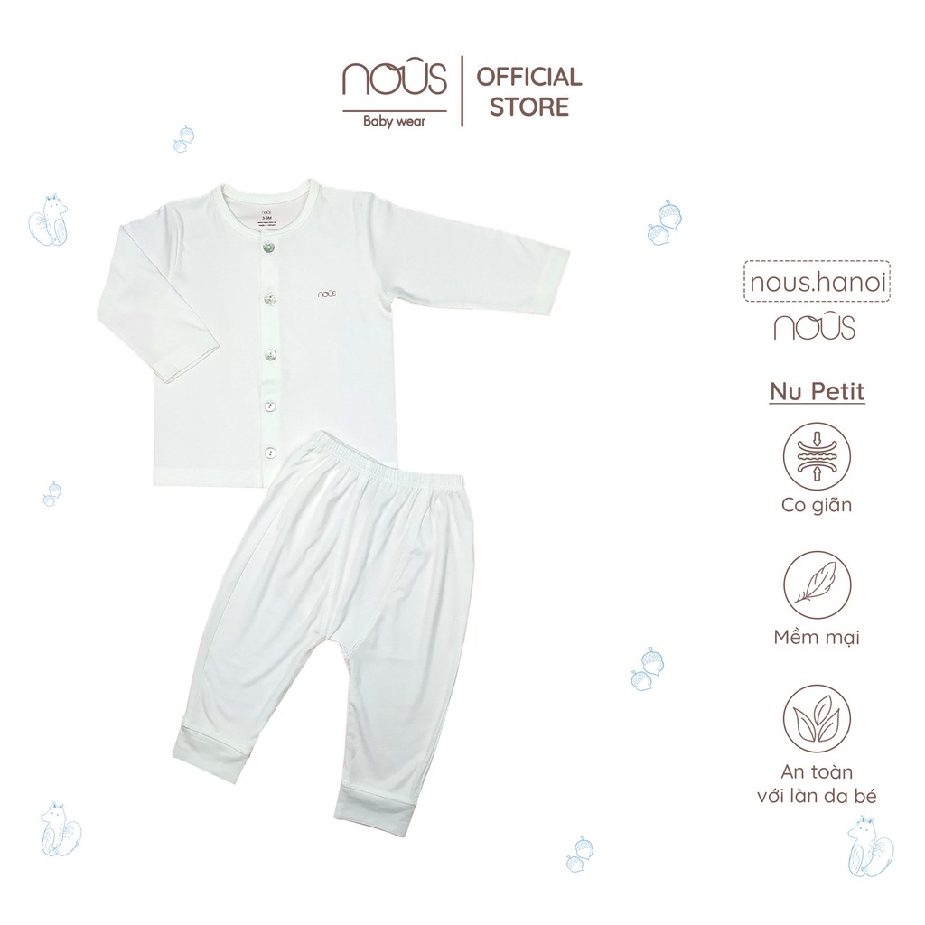 Bộ Quần Áo Cài Thẳng Dài Petit Trắng NOUS (Size 0-3 Tháng Đến 9-12 Tháng)