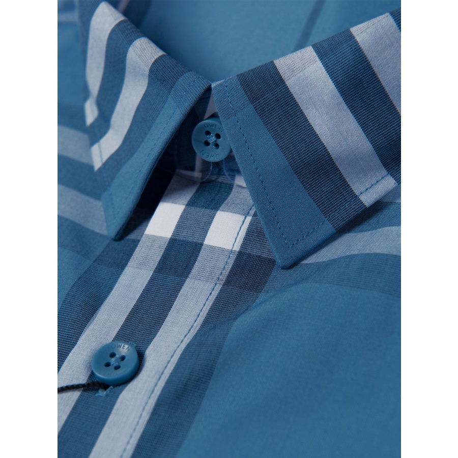 Áo Sơ Mi Nam Dài Tay OWEN AS220054D Somi Công Sở Vải Sợi Tre Cao Cấp Màu Kẻ Caro Lớn Xanh Xám Dáng Ôm Tà Lượn Không Túi