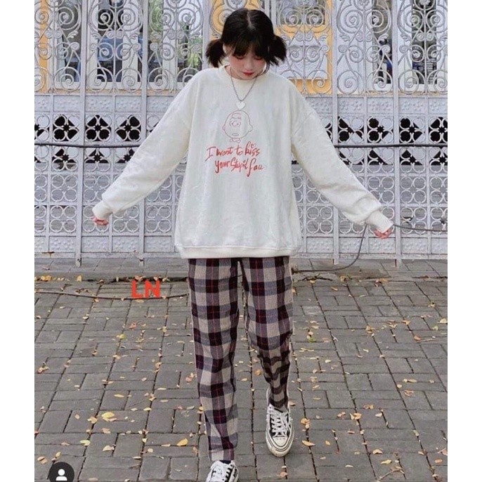 Sét áo Sw cậu bé chữ đỏ + quần kẻ TH6