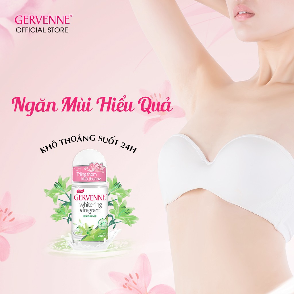 Combo Sữa tắm trắng da nước hoa Gervenne Green Lily 1200g + Lăn khử mùi trắng da Green Lily 50ml