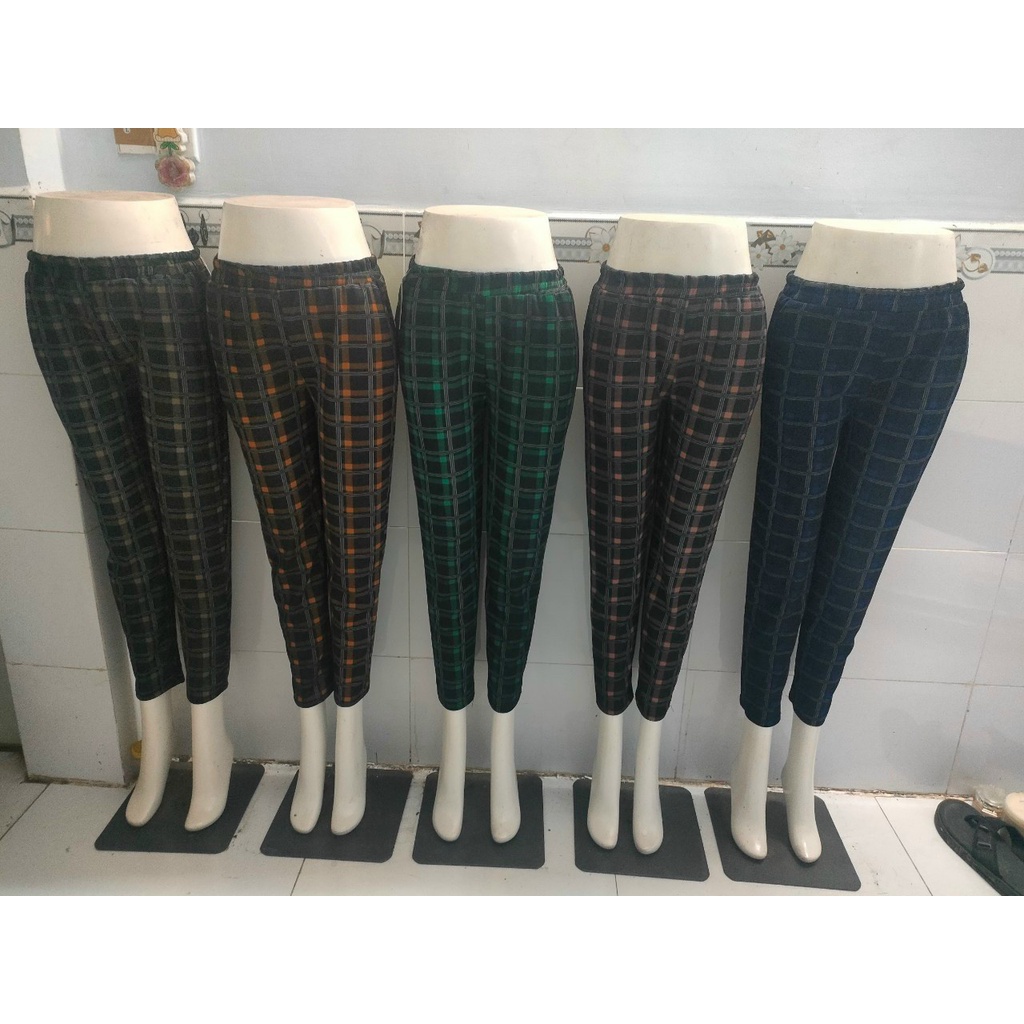 Quần baggy Nữ Kẻ Caro vải thun xốp