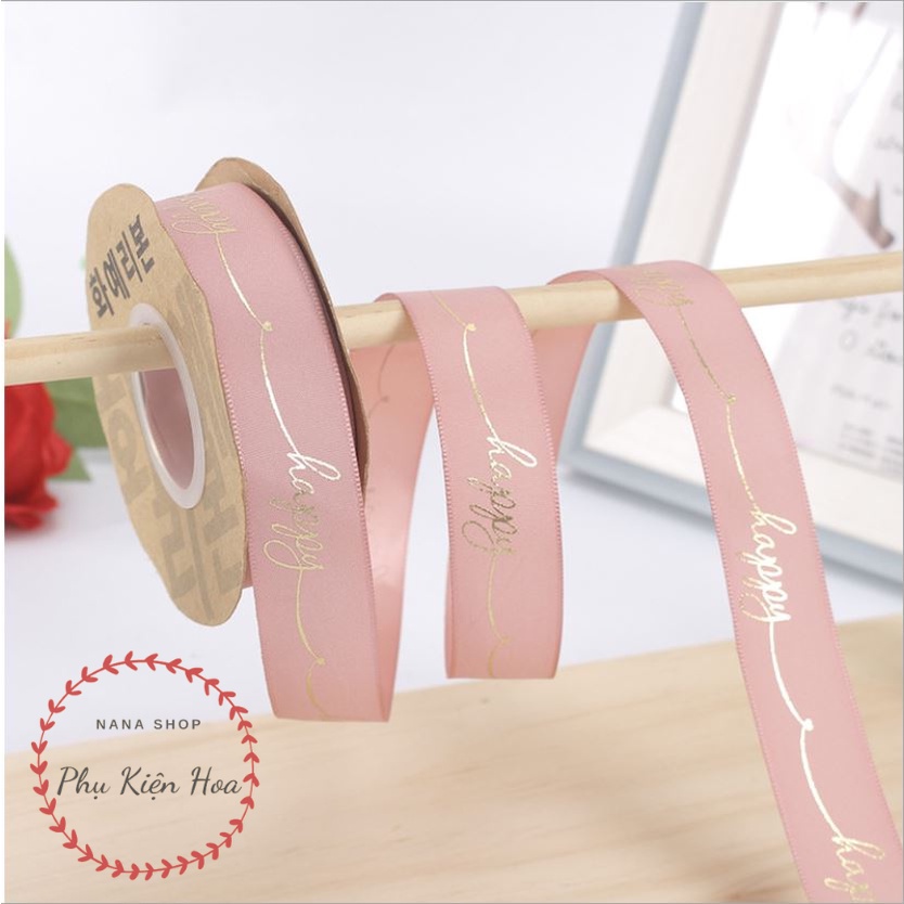 [LẺ MÉT] Dây Ruy Băng Lụa In Chữ ❤️HAPPY❤️ Bản 2.5cm