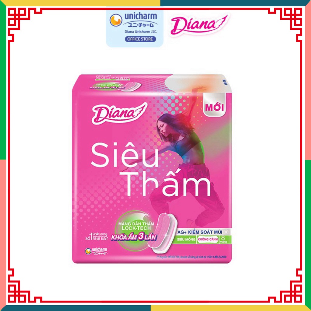 Combo 6 Gói Băng lau chùi và vệ sinh Diana Siêu thấm Siêu mỏng không cánh (Gói 8 Miếng) ( Đại lý Ngọc Toản)