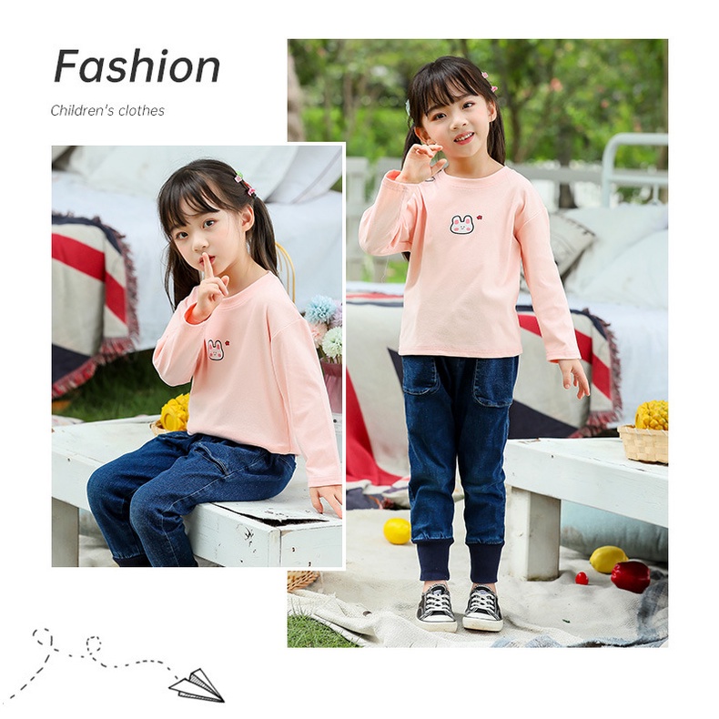 Áo thun tay dài cổ tròn dáng rộng họa tiết hoạt hình phong cách Hàn Quốc thời trang thu đông cho bé 90-160 yards