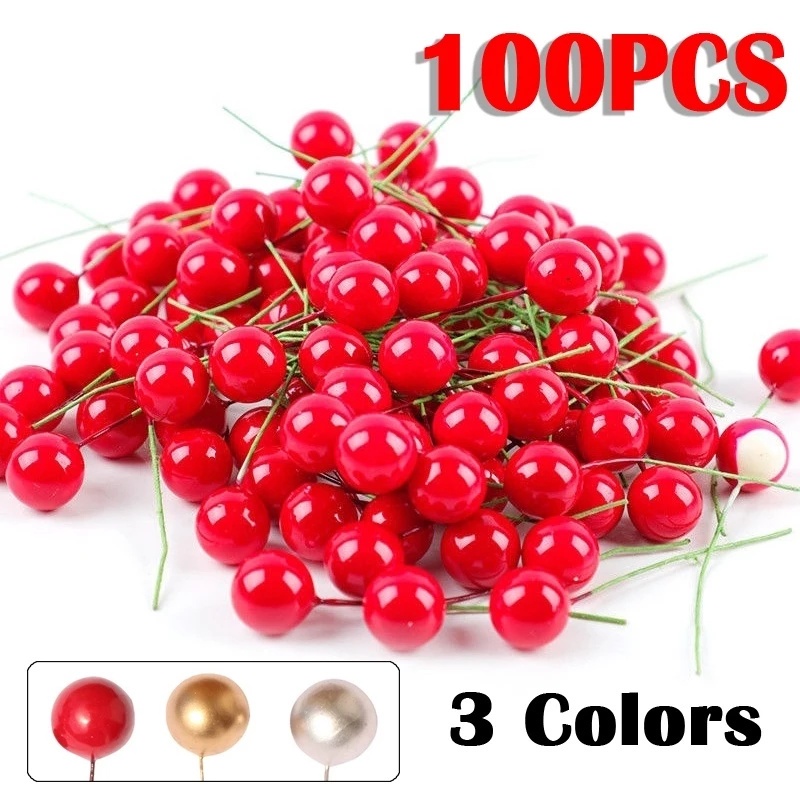 Cành Cherry Berry Nhân Tạo Bằng Nhựa Dùng Trang Trí Giáng Sinh