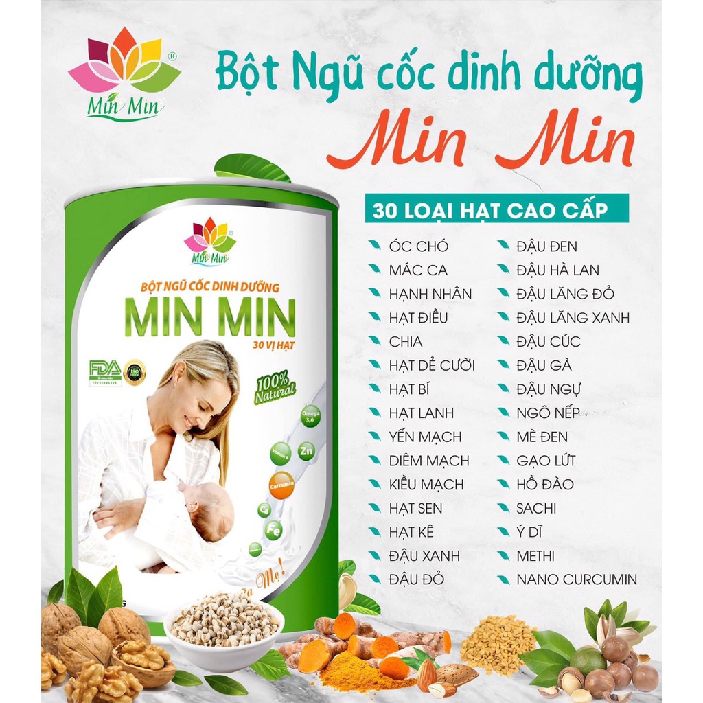 - Bột Ngũ Cốc Lợi Sữa Dinh Dưỡng Min Min Từ 30 Loại Hạt