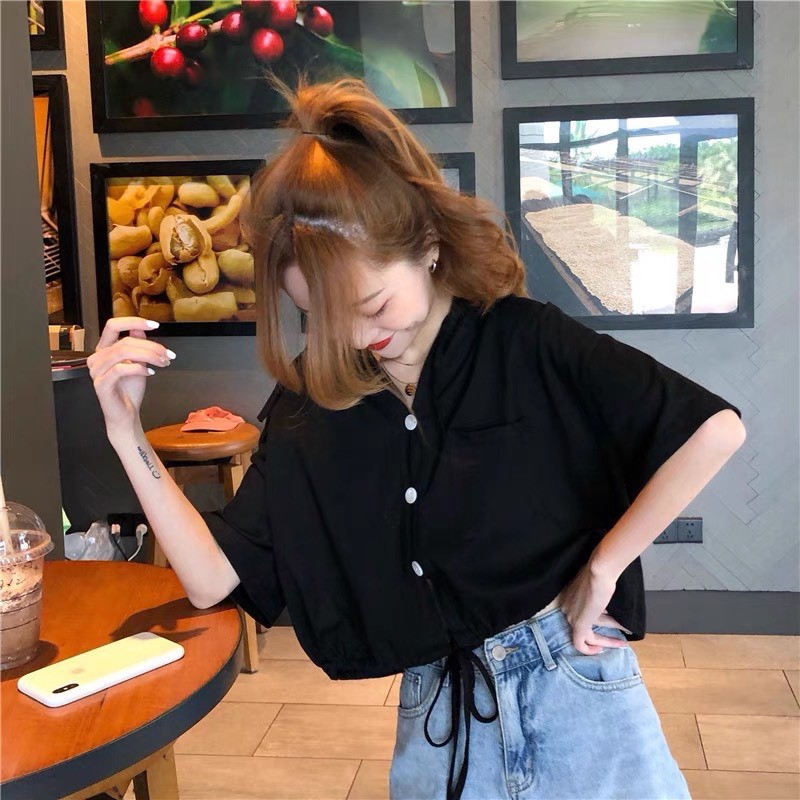 Áo croptop kiểu phối nón có dây rút eo tăng chỉnh size cho nàng thơ ❤️