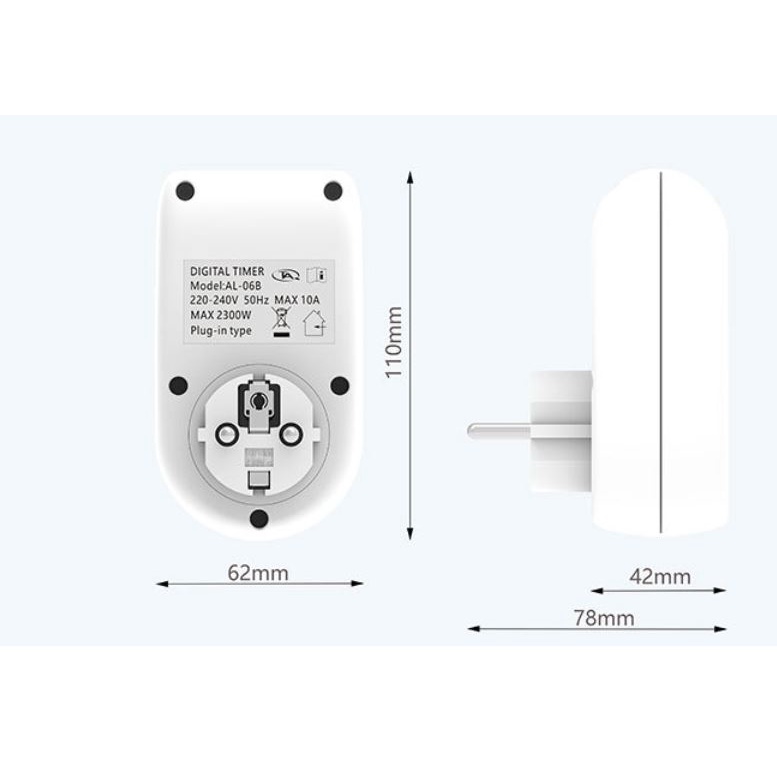 Ổ cắm điện thông minh hẹn giờ bật tắt tự động 16 lần trong 1 ngày công suất lớn 2300W AL06