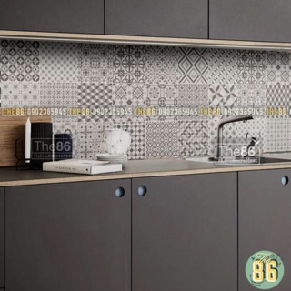 Decal gạch bông dán bếp tone xám sang trọng