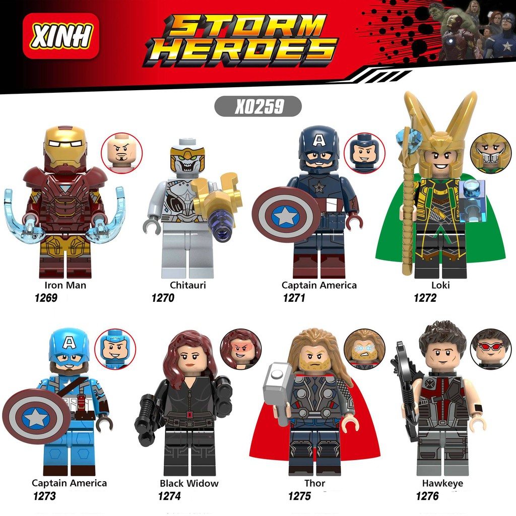Minifigures Các Mẫu Nhân Vật Siêu Anh Hùng Loky Iron Man Captian Thor Black Window X0259