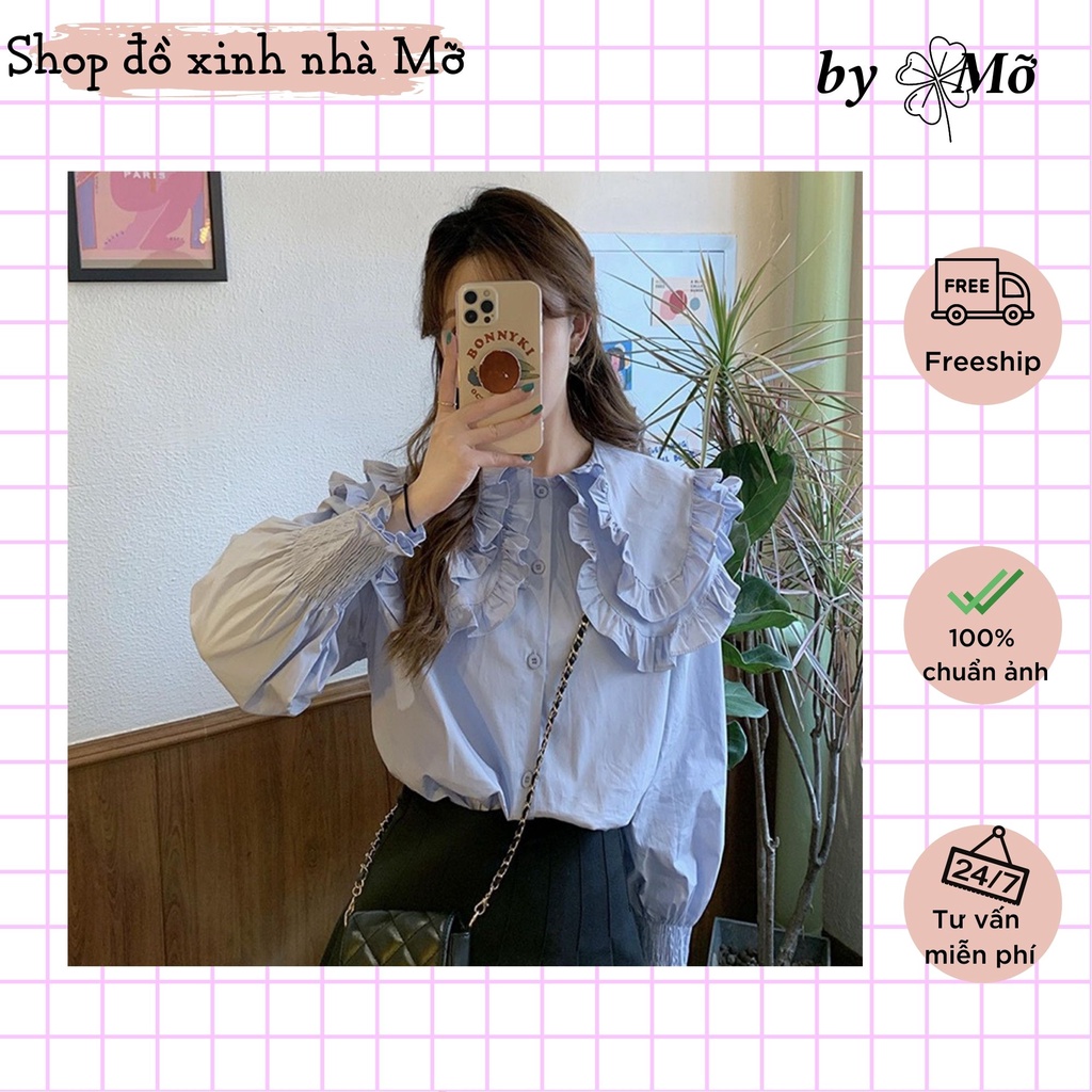 Áo sơ mi cổ bèo chất đũi mềm 2 màu phong cách ulzzang vintage hàn quốc siêu xinh