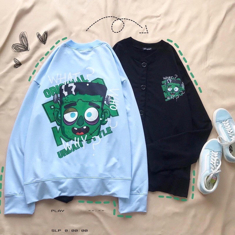 Áo Khoác Cardigan Nút In Hoạ Tiết URBAN STYLE Ulzzang Tay Dài Ảnh Thật