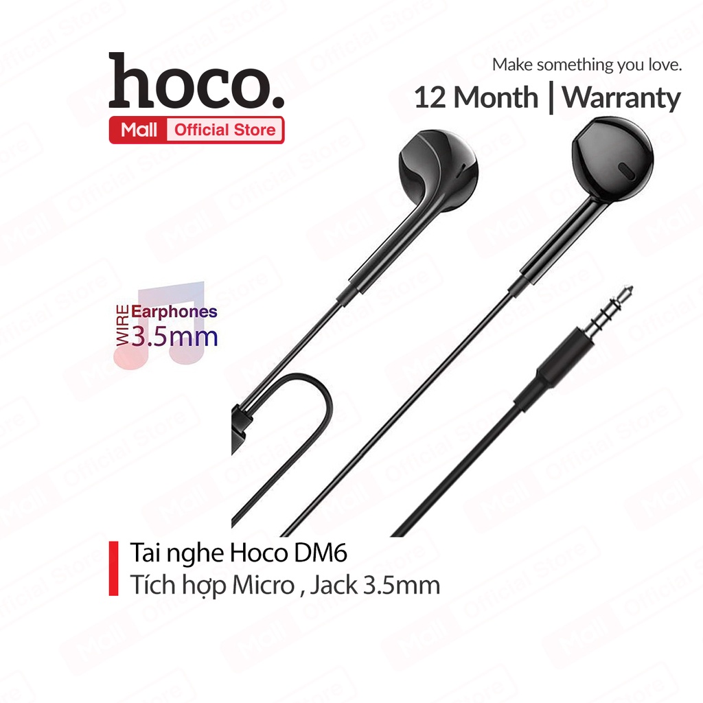 Tai nghe DM6 Hoco jack 3.5mm trang bị microphone dài 120CM