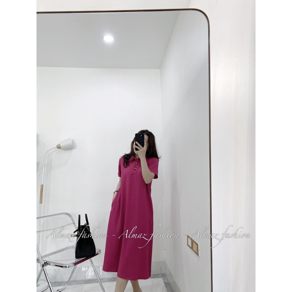 Đầm suông basic cổ sen điệu đà, thiết kế basic mà sang trọng thoải mái vận động - Almaz Fashion
